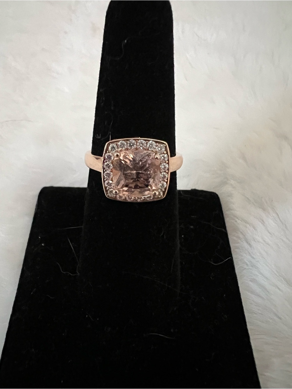 Rose Gold Over Sterling Silver Morganite Center Halo Statement Ring